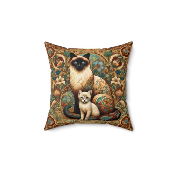 Art Nouveau Siamese Cat and Kitten Square Pillow