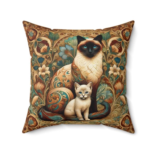 Art Nouveau Siamese Cat and Kitten Square Pillow