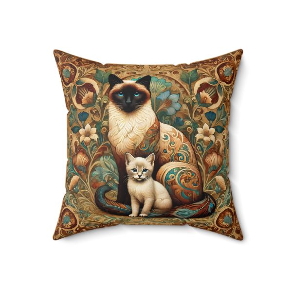 Art Nouveau Siamese Cat and Kitten Square Pillow