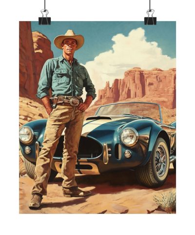 Serious Horsepower – Cowboy and AC Cobra Wall Art Print – Western Decor 9″x 11″ Artwork