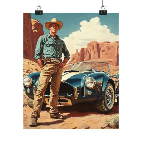 Serious Horsepower – Cowboy and AC Cobra Wall Art Print – Western Decor 9″x 11″ Artwork