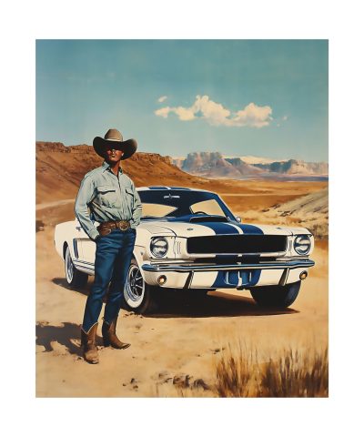 Cowboy with His Mustang Wall Art Print – ’65 Shelby GT350 – Western Decor 9″x 11″ Artwork