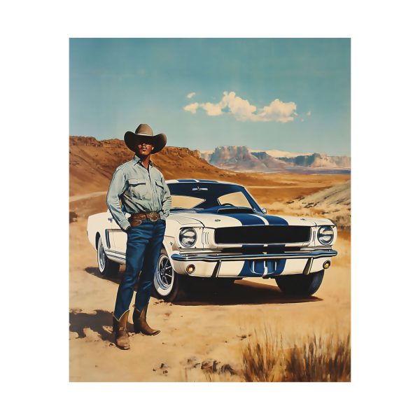 Cowboy with His Mustang Wall Art Print – ’65 Shelby GT350 – Western Decor 9″x 11″ Artwork