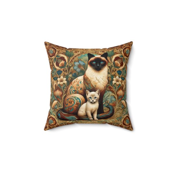 Art Nouveau Siamese Cat and Kitten Square Pillow