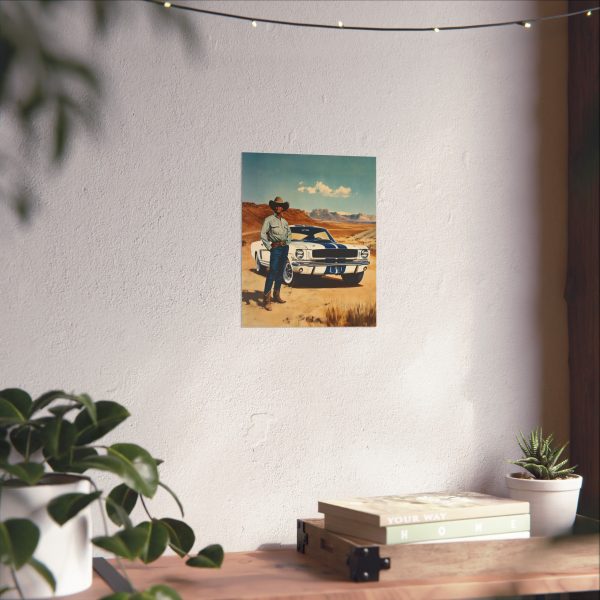 Cowboy with His Mustang Wall Art Print – ’65 Shelby GT350 – Western Decor 9″x 11″ Artwork