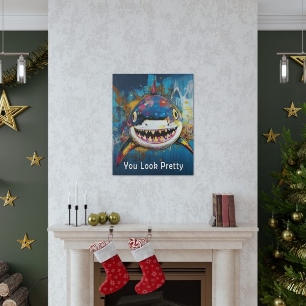 Shark Canvas Wall Art Print – “You Look Pretty” – Funny Humorous Humor Print for Ocean Life Enthusiasts