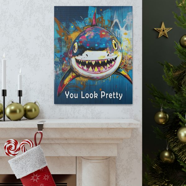 Shark Canvas Wall Art Print – “You Look Pretty” – Funny Humorous Humor Print for Ocean Life Enthusiasts