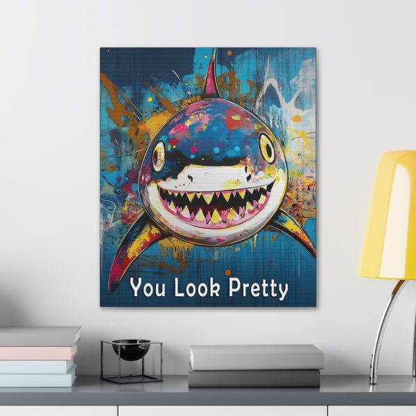 Shark Canvas Wall Art Print – “You Look Pretty” – Funny Humorous Humor Print for Ocean Life Enthusiasts