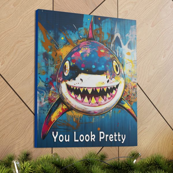 Shark Canvas Wall Art Print – “You Look Pretty” – Funny Humorous Humor Print for Ocean Life Enthusiasts