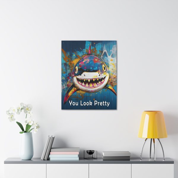 Shark Canvas Wall Art Print – “You Look Pretty” – Funny Humorous Humor Print for Ocean Life Enthusiasts